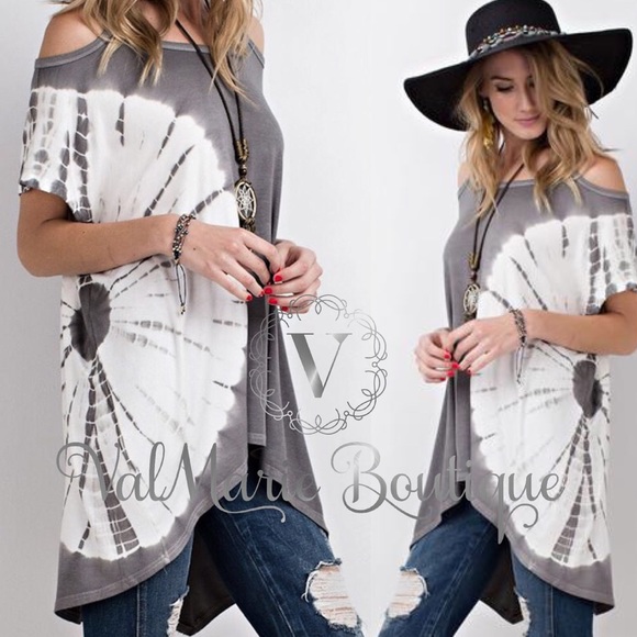 ValMarie Tops - LAST 1! Tie Dye Tunic Cold Shoulder Top Gray